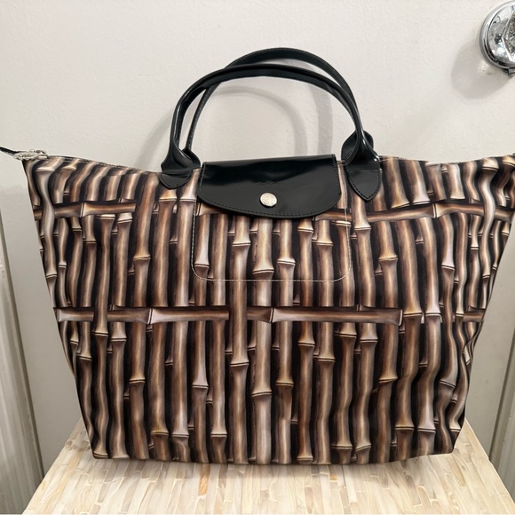 Longchamp Le Pliage Nylon Printed Bamboo Tote (Patent Leather handles and strap) - Picture 1 of 7